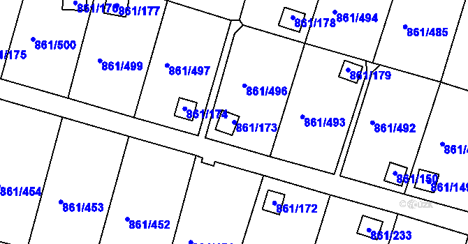Parcela st. 861/173 v KÚ Bílina-Újezd, Katastrální mapa