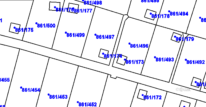 Parcela st. 861/174 v KÚ Bílina-Újezd, Katastrální mapa