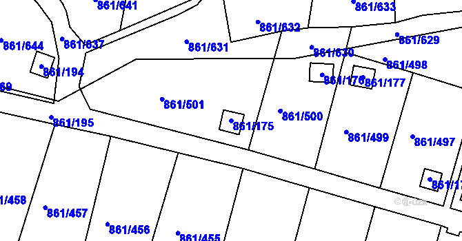 Parcela st. 861/175 v KÚ Bílina-Újezd, Katastrální mapa