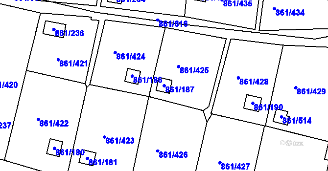 Parcela st. 861/187 v KÚ Bílina-Újezd, Katastrální mapa