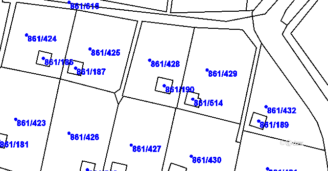Parcela st. 861/190 v KÚ Bílina-Újezd, Katastrální mapa