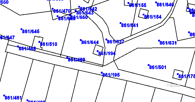 Parcela st. 861/194 v KÚ Bílina-Újezd, Katastrální mapa