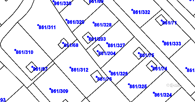 Parcela st. 861/204 v KÚ Bílina-Újezd, Katastrální mapa