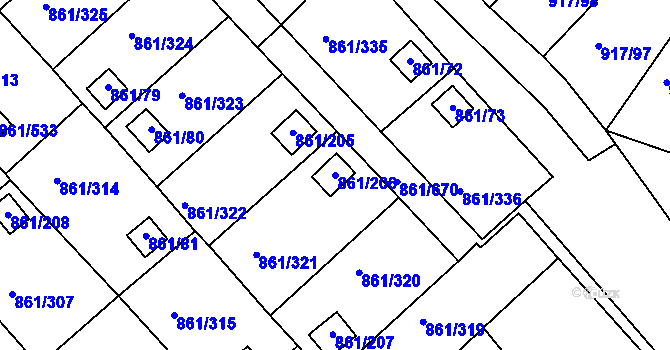 Parcela st. 861/206 v KÚ Bílina-Újezd, Katastrální mapa