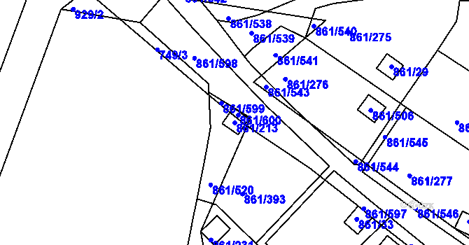 Parcela st. 861/213 v KÚ Bílina-Újezd, Katastrální mapa