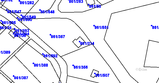 Parcela st. 861/214 v KÚ Bílina-Újezd, Katastrální mapa