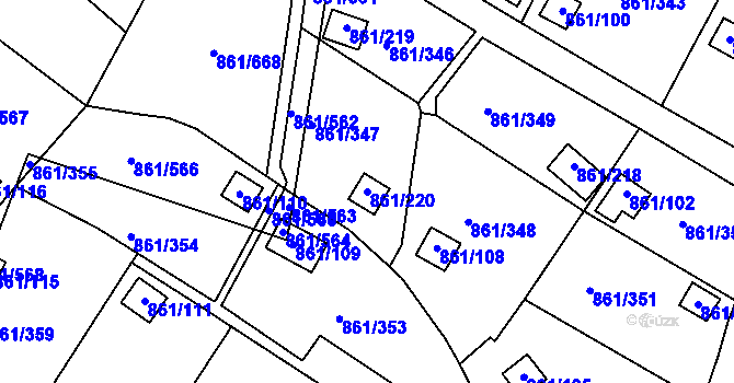 Parcela st. 861/220 v KÚ Bílina-Újezd, Katastrální mapa
