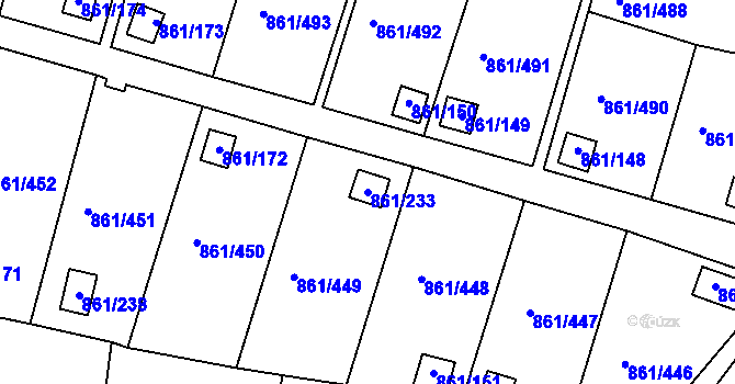 Parcela st. 861/233 v KÚ Bílina-Újezd, Katastrální mapa