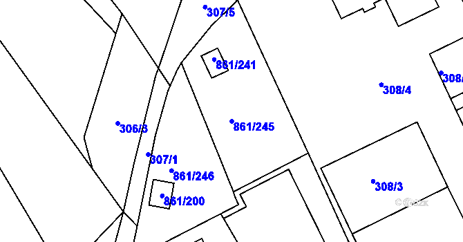 Parcela st. 861/245 v KÚ Bílina-Újezd, Katastrální mapa