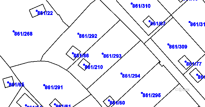 Parcela st. 861/293 v KÚ Bílina-Újezd, Katastrální mapa