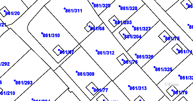 Parcela st. 861/312 v KÚ Bílina-Újezd, Katastrální mapa