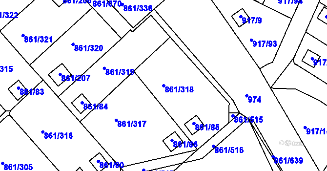 Parcela st. 861/318 v KÚ Bílina-Újezd, Katastrální mapa