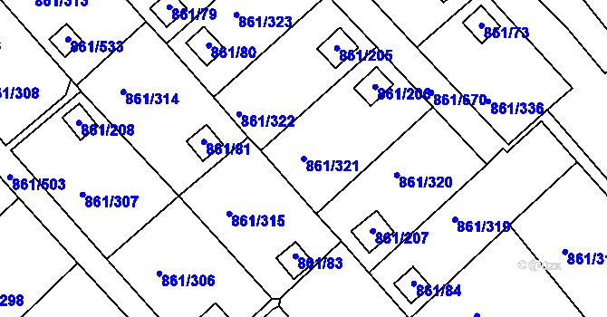 Parcela st. 861/321 v KÚ Bílina-Újezd, Katastrální mapa