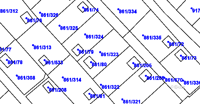 Parcela st. 861/323 v KÚ Bílina-Újezd, Katastrální mapa