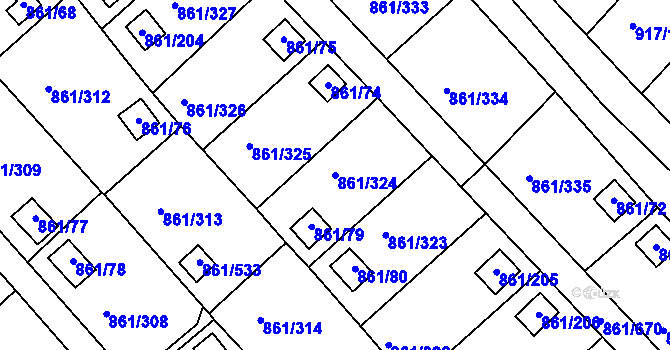 Parcela st. 861/324 v KÚ Bílina-Újezd, Katastrální mapa