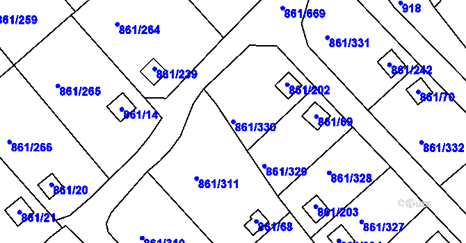 Parcela st. 861/330 v KÚ Bílina-Újezd, Katastrální mapa