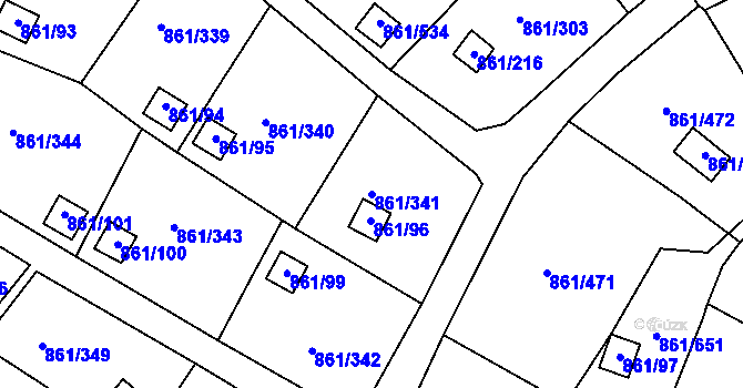 Parcela st. 861/341 v KÚ Bílina-Újezd, Katastrální mapa