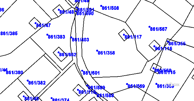 Parcela st. 861/358 v KÚ Bílina-Újezd, Katastrální mapa