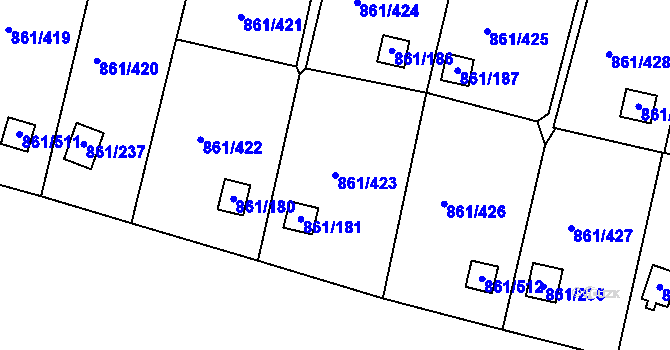 Parcela st. 861/423 v KÚ Bílina-Újezd, Katastrální mapa