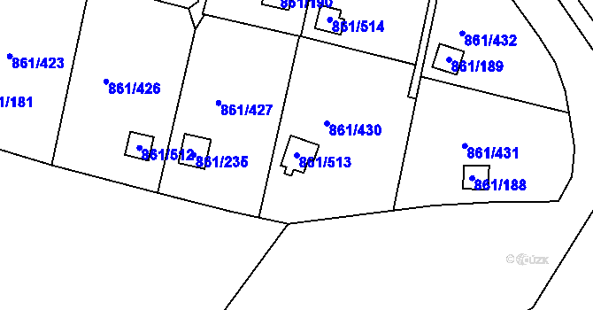 Parcela st. 861/513 v KÚ Bílina-Újezd, Katastrální mapa