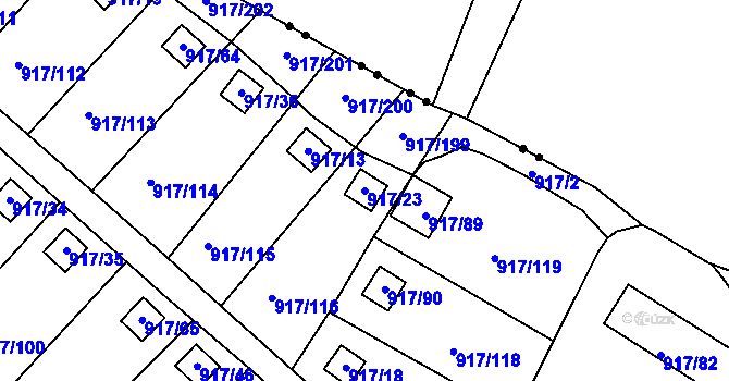 Parcela st. 917/23 v KÚ Bílina-Újezd, Katastrální mapa