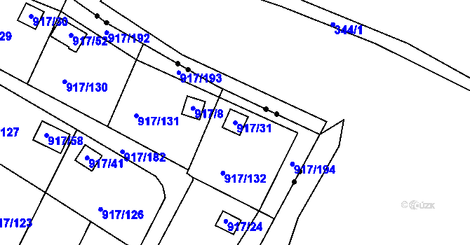 Parcela st. 917/31 v KÚ Bílina-Újezd, Katastrální mapa