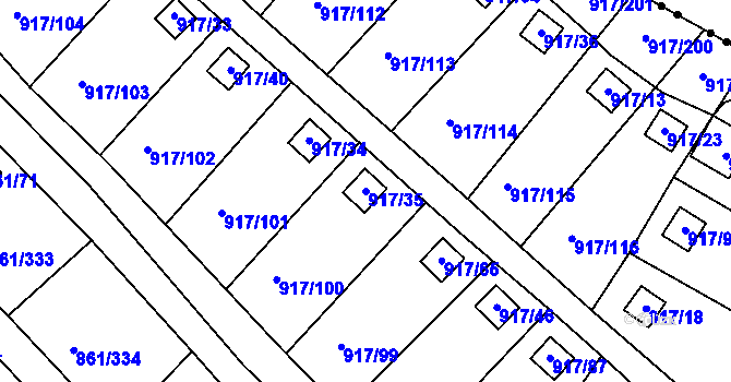 Parcela st. 917/35 v KÚ Bílina-Újezd, Katastrální mapa