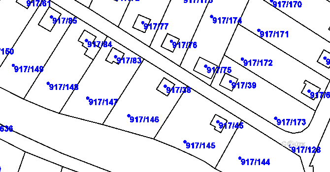 Parcela st. 917/38 v KÚ Bílina-Újezd, Katastrální mapa