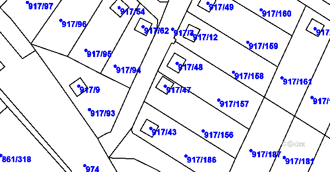 Parcela st. 917/47 v KÚ Bílina-Újezd, Katastrální mapa