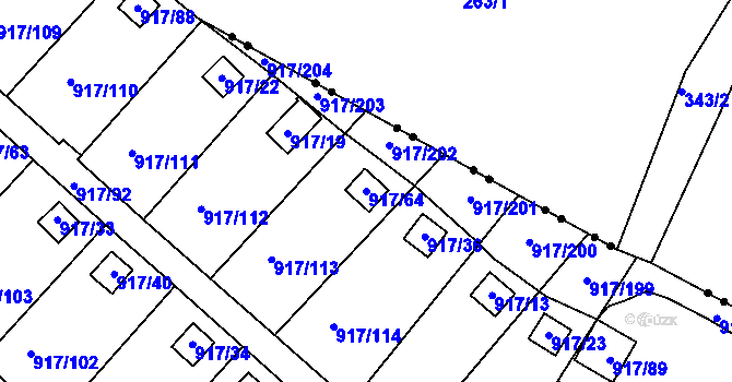 Parcela st. 917/64 v KÚ Bílina-Újezd, Katastrální mapa