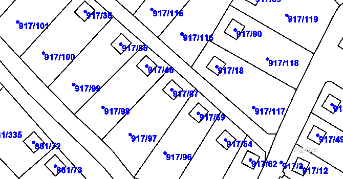 Parcela st. 917/87 v KÚ Bílina-Újezd, Katastrální mapa