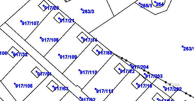 Parcela st. 917/88 v KÚ Bílina-Újezd, Katastrální mapa