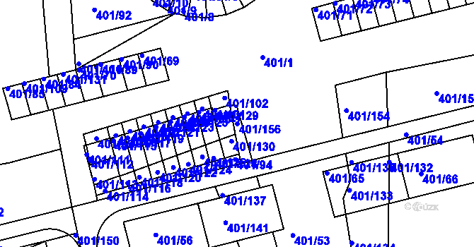 Parcela st. 401/156 v KÚ Bílina-Újezd, Katastrální mapa