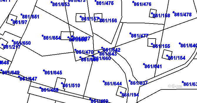 Parcela st. 861/643 v KÚ Bílina-Újezd, Katastrální mapa