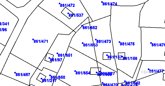 Parcela st. 861/653 v KÚ Bílina-Újezd, Katastrální mapa