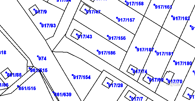 Parcela st. 917/186 v KÚ Bílina-Újezd, Katastrální mapa