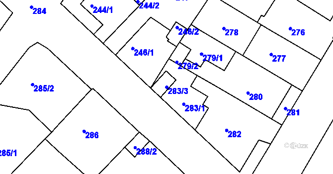 Parcela st. 283/3 v KÚ Bílina-Újezd, Katastrální mapa