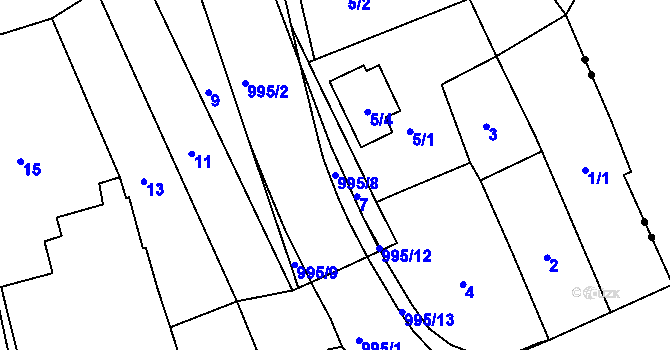 Parcela st. 995/8 v KÚ Bílina-Újezd, Katastrální mapa