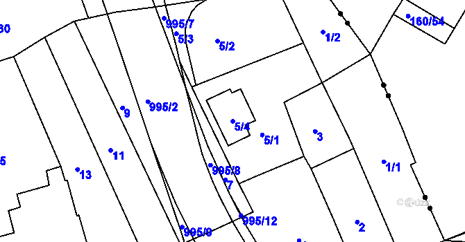Parcela st. 5/4 v KÚ Bílina-Újezd, Katastrální mapa
