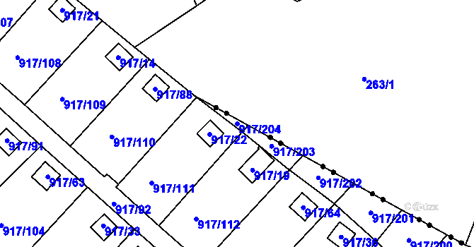 Parcela st. 917/204 v KÚ Bílina-Újezd, Katastrální mapa