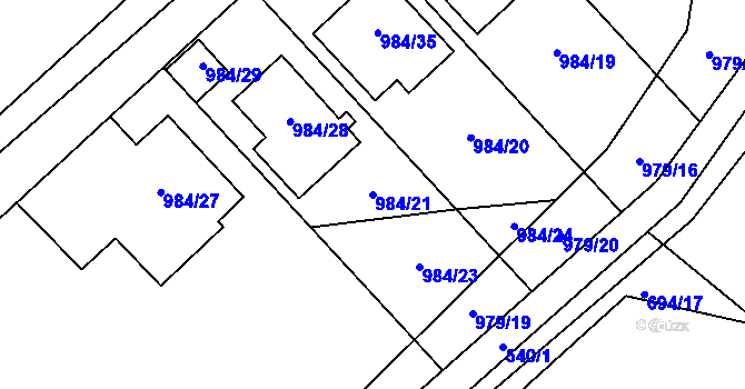 Parcela st. 984/21 v KÚ Bílina-Újezd, Katastrální mapa