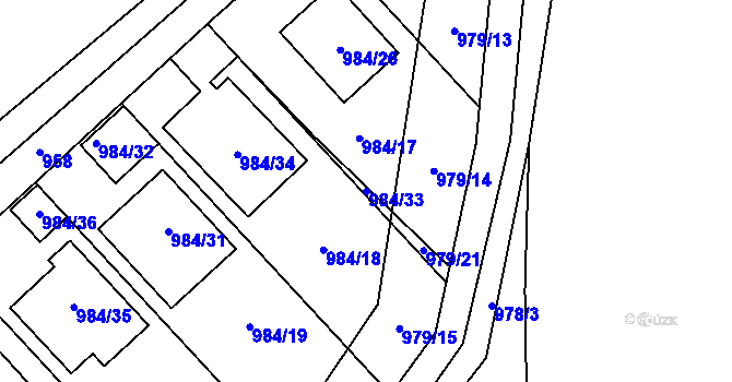 Parcela st. 984/33 v KÚ Bílina-Újezd, Katastrální mapa