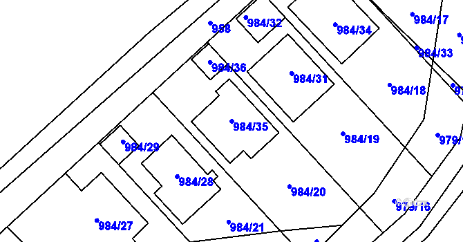 Parcela st. 984/35 v KÚ Bílina-Újezd, Katastrální mapa