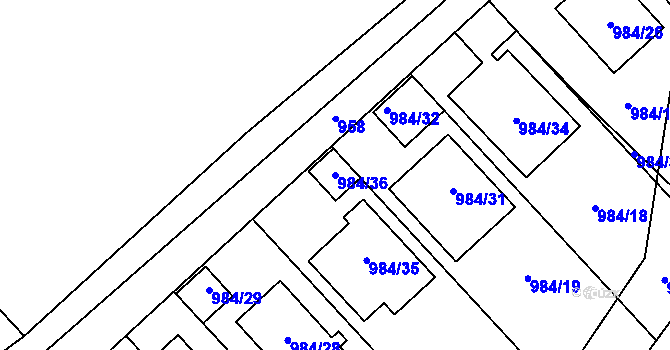 Parcela st. 984/36 v KÚ Bílina-Újezd, Katastrální mapa
