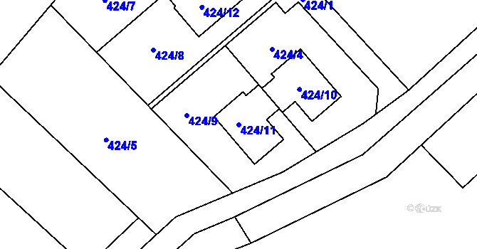 Parcela st. 424/11 v KÚ Bílina-Újezd, Katastrální mapa