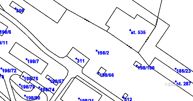 Parcela st. 198/2 v KÚ Chudeřice u Bíliny, Katastrální mapa