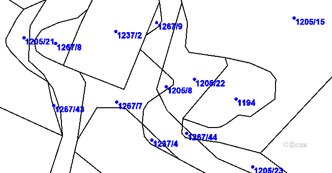 Parcela st. 1205/8 v KÚ Bílkov, Katastrální mapa