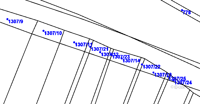 Parcela st. 1307/12 v KÚ Bílkov, Katastrální mapa