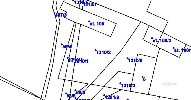 Parcela st. 1310/2 v KÚ Bílkov, Katastrální mapa