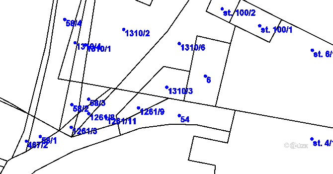 Parcela st. 1310/3 v KÚ Bílkov, Katastrální mapa